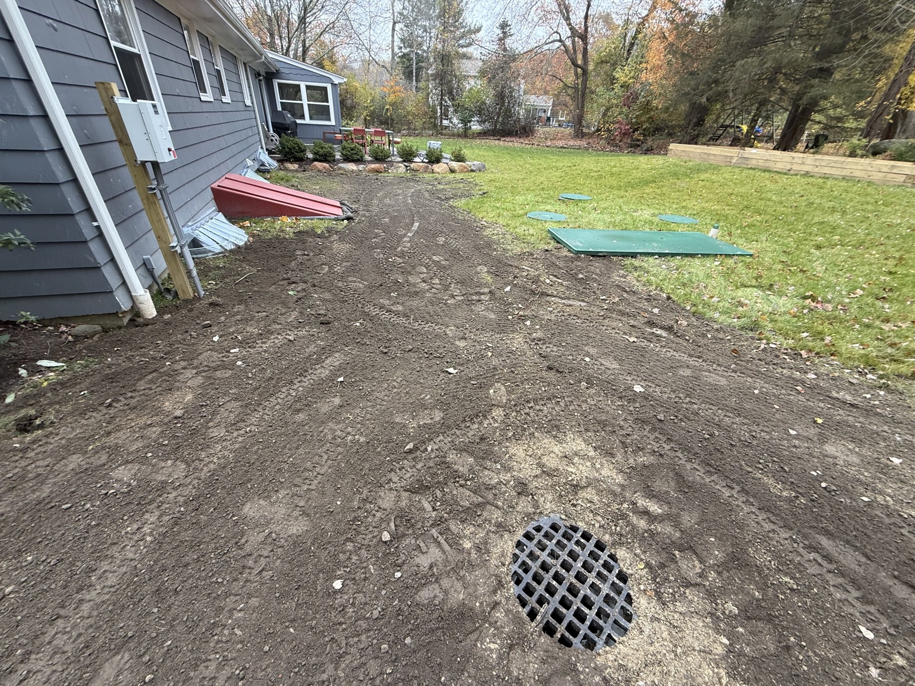 Completed yard drainage and grading by Blue Line